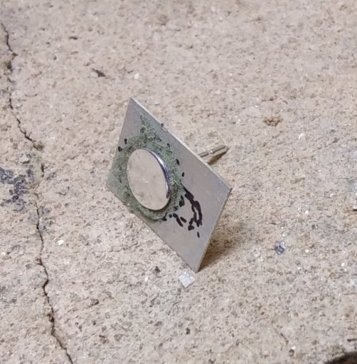 Judy Larson's Bali Style Earrings - , Contemporary Wire Jewelry, Stamping, Stamps, Butane Torch, Soldering, Solder, Drilling, Drill, Push the stud through the hole and press into the paste solder